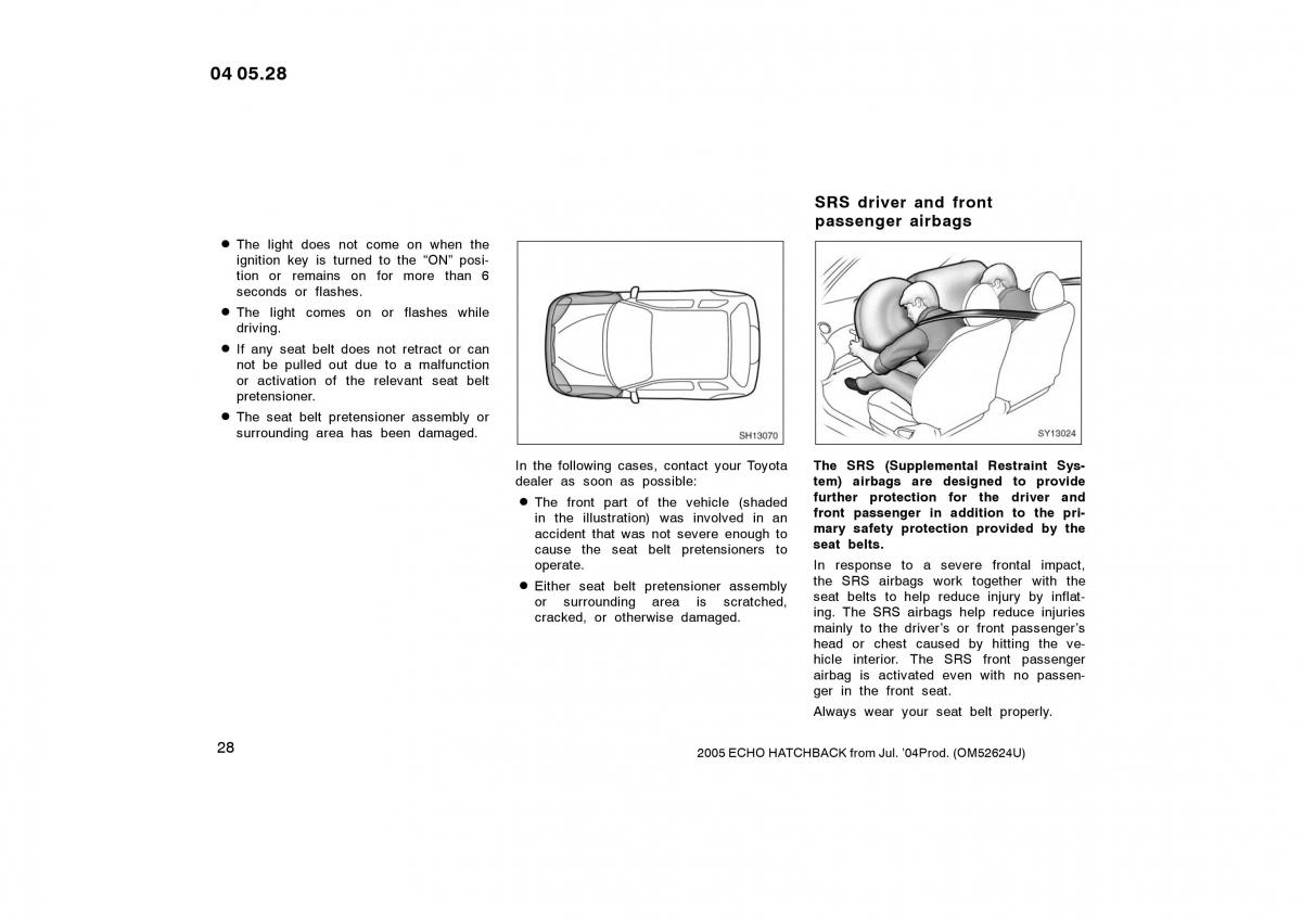 Toyota Yaris I owners manual / page 28