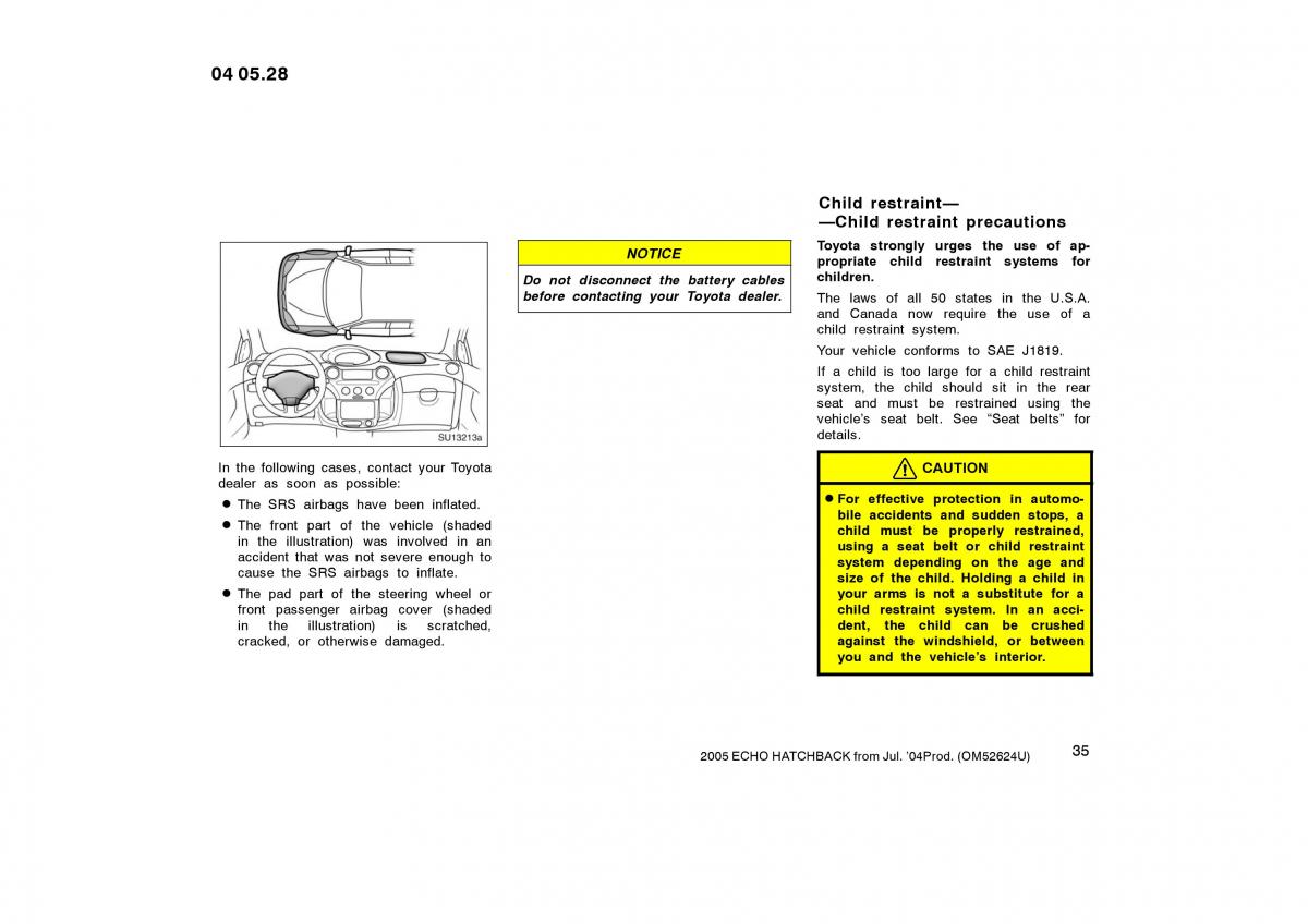 Toyota Yaris I owners manual / page 35