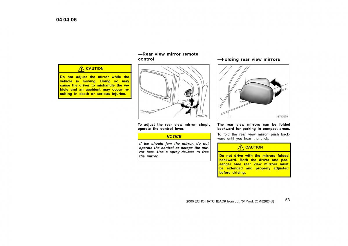 Toyota Yaris I owners manual / page 53