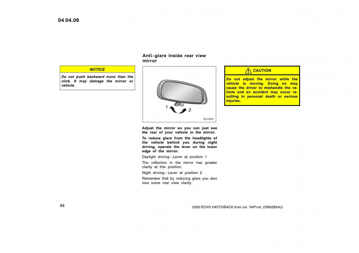 Toyota Yaris I owners manual / page 54