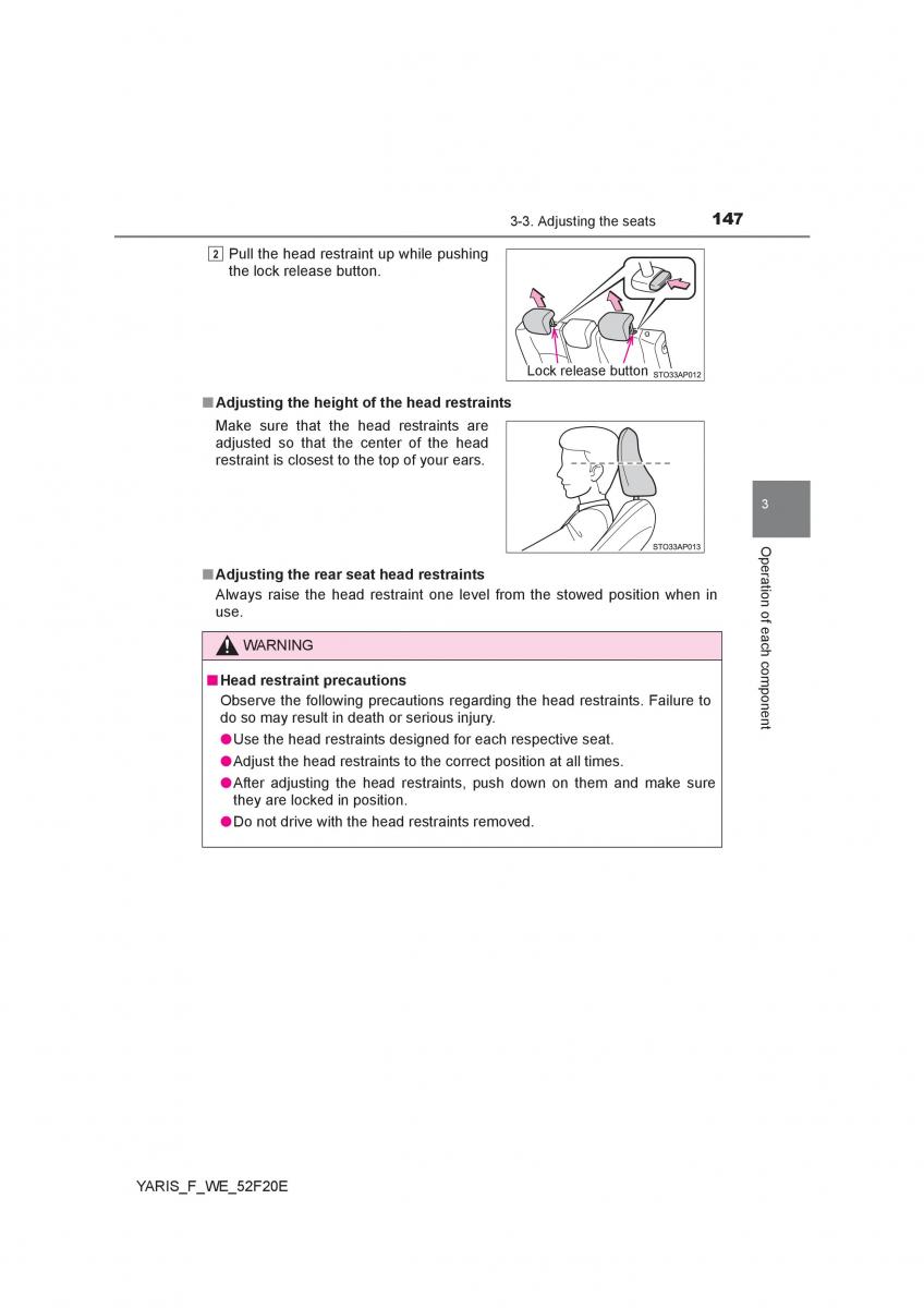 Toyota Yaris III 3 owners manual / page 147