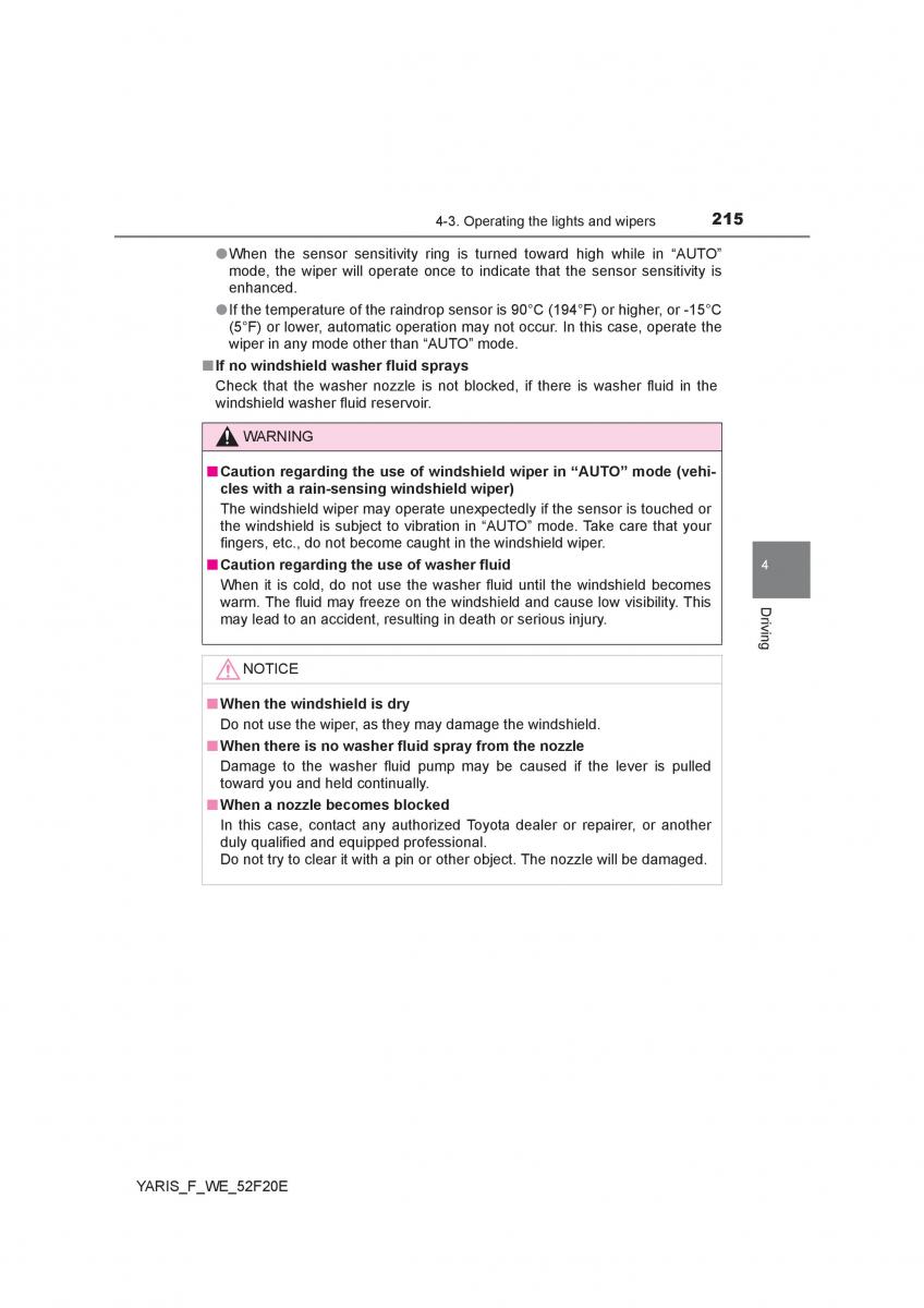 Toyota Yaris III 3 owners manual / page 215