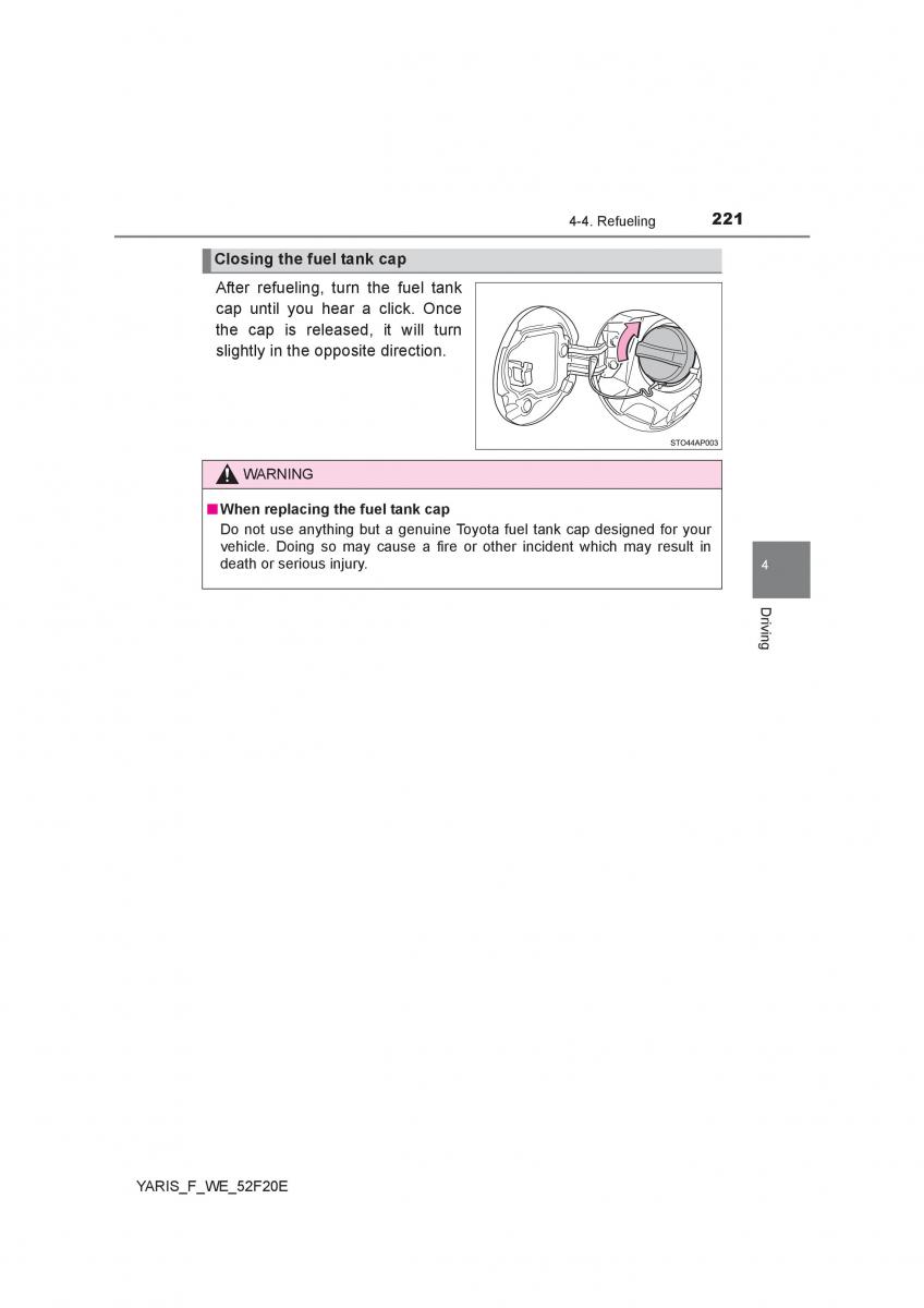 Toyota Yaris III 3 owners manual / page 221