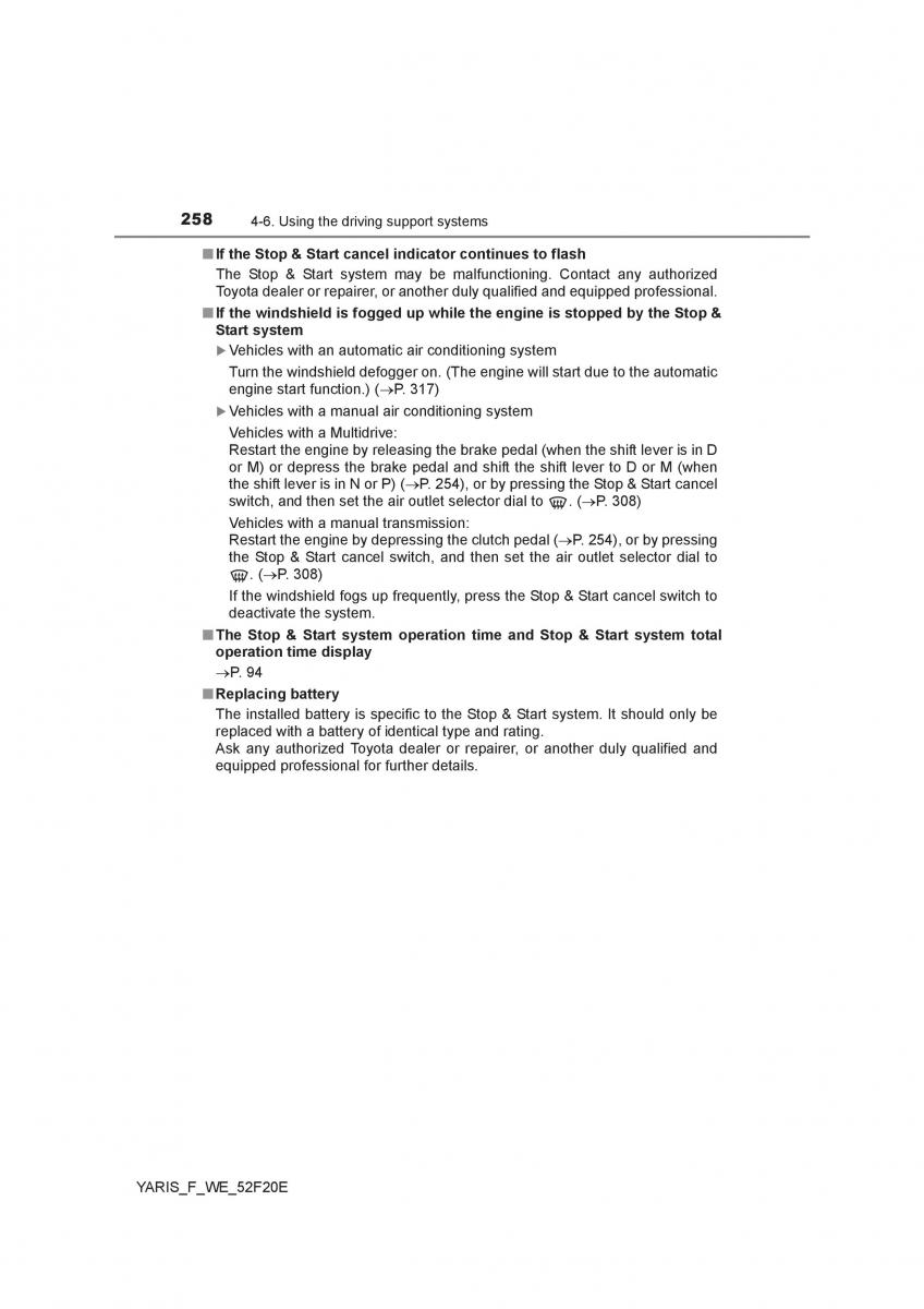 Toyota Yaris III 3 owners manual / page 258