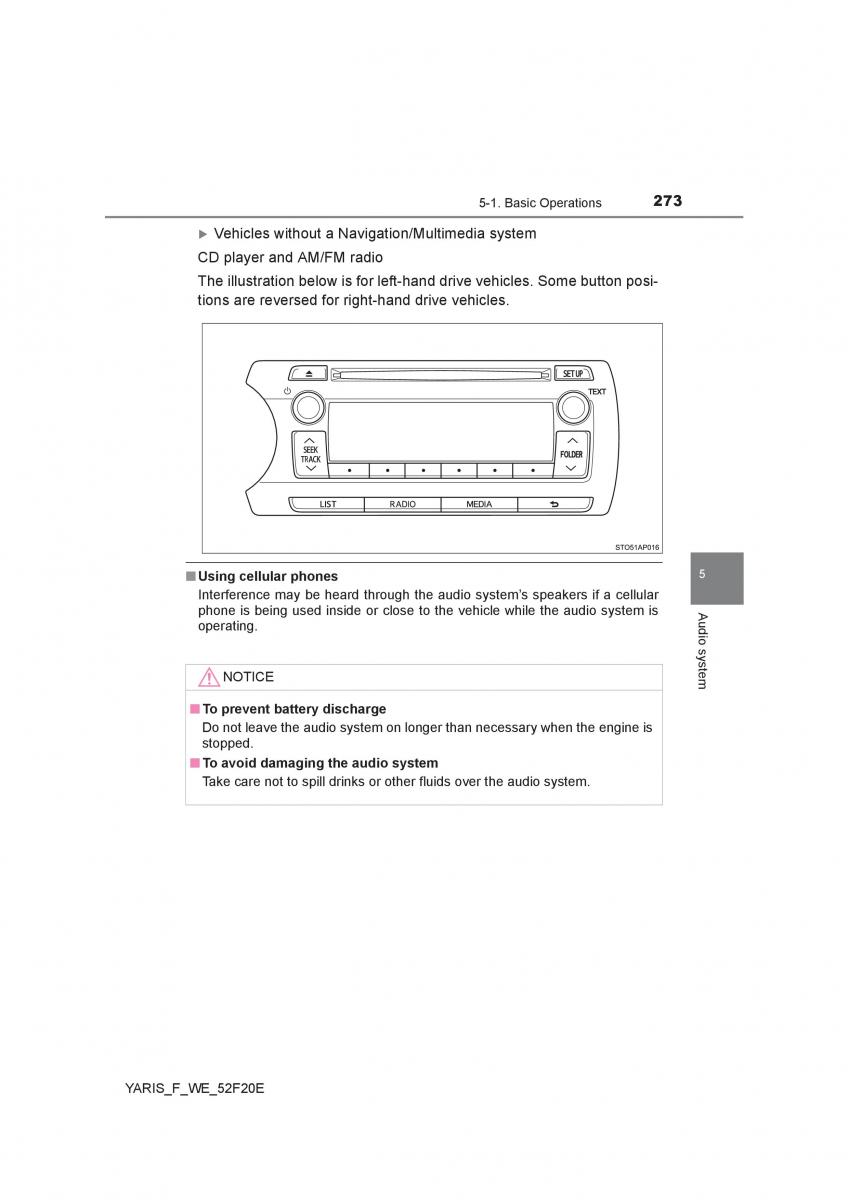 Toyota Yaris III 3 owners manual / page 273