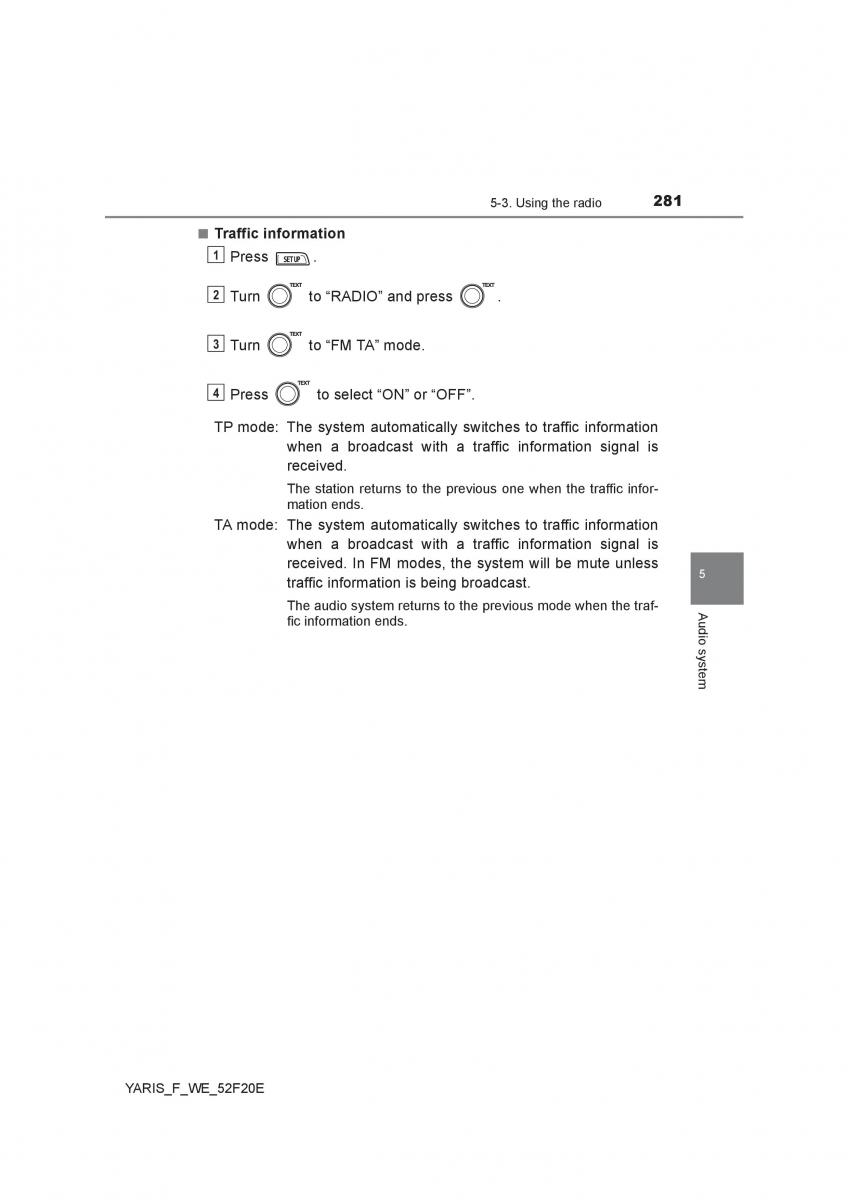 Toyota Yaris III 3 owners manual / page 281