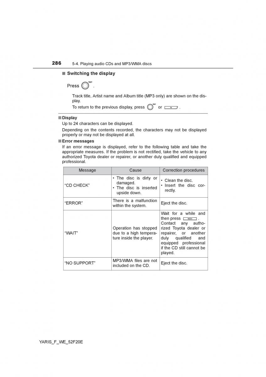 Toyota Yaris III 3 owners manual / page 286