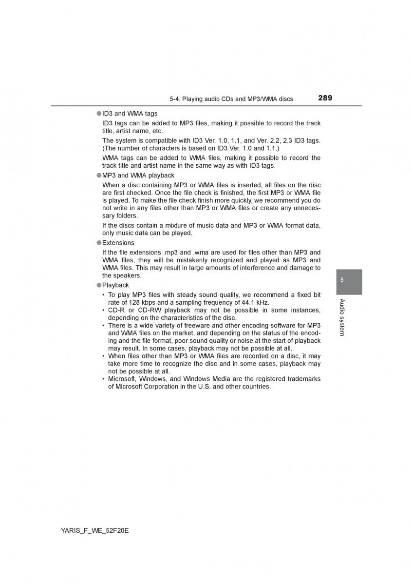 Toyota Yaris III 3 owners manual / page 289