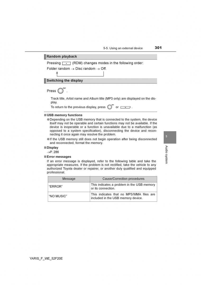 Toyota Yaris III 3 owners manual / page 301