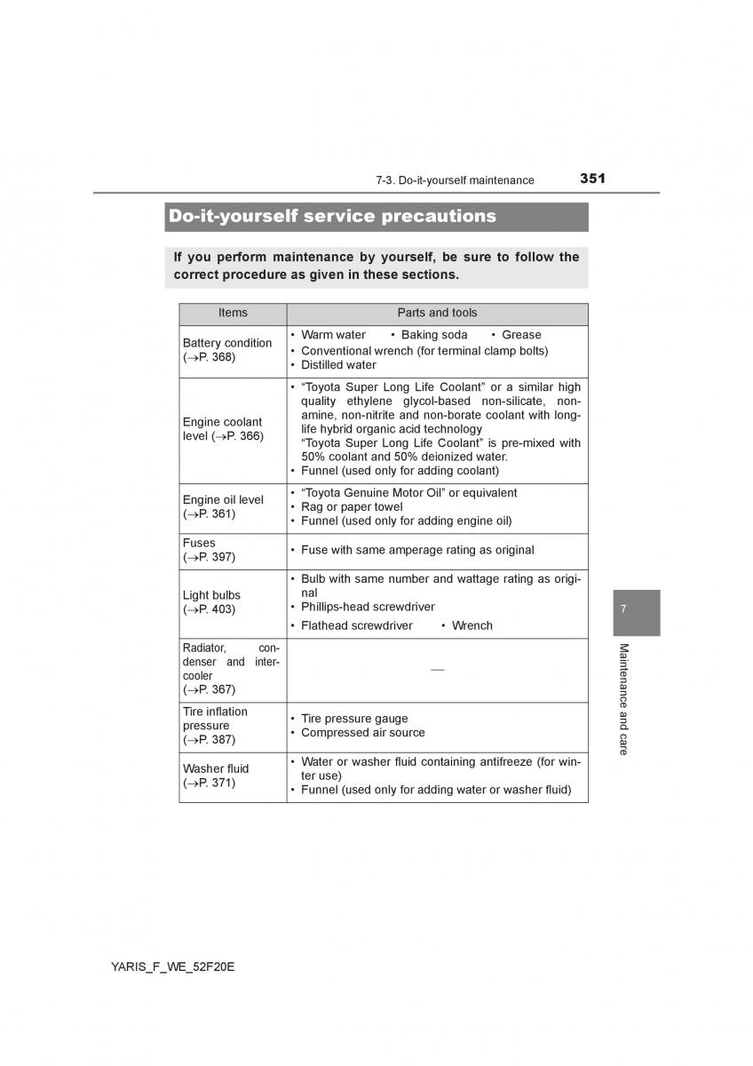 Toyota Yaris III 3 owners manual / page 351