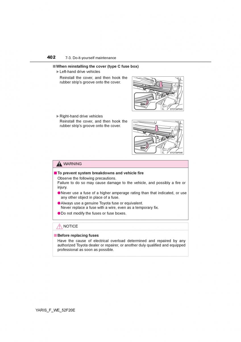 Toyota Yaris III 3 owners manual / page 402