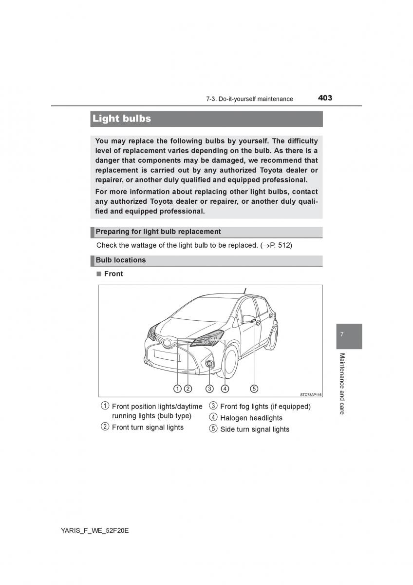 Toyota Yaris III 3 owners manual / page 403