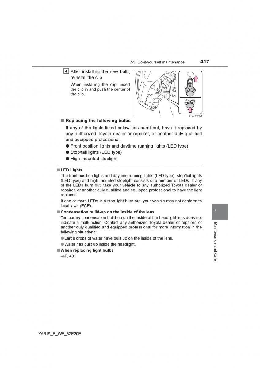 Toyota Yaris III 3 owners manual / page 417