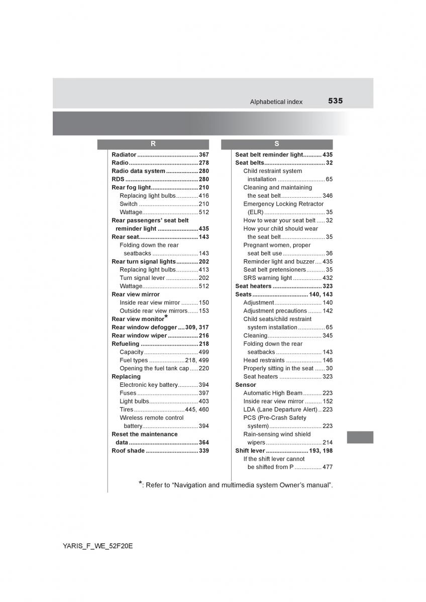 Toyota Yaris III 3 owners manual / page 535