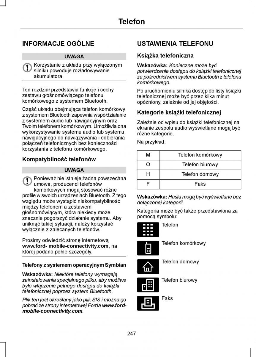 Ford S Max I 1 instrukcja obslugi / page 249