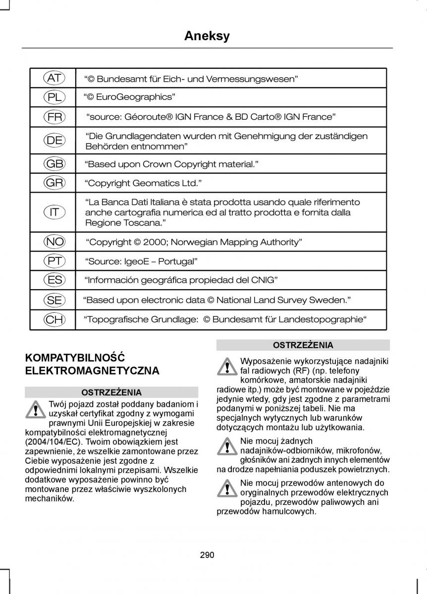 Ford S Max I 1 instrukcja obslugi / page 292