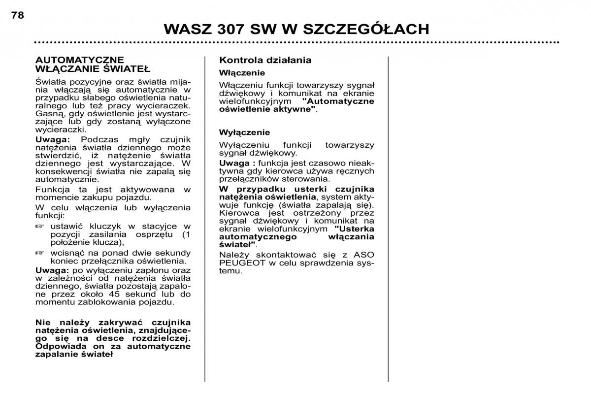 Peugeot 307 SW instrukcja obslugi / page 82