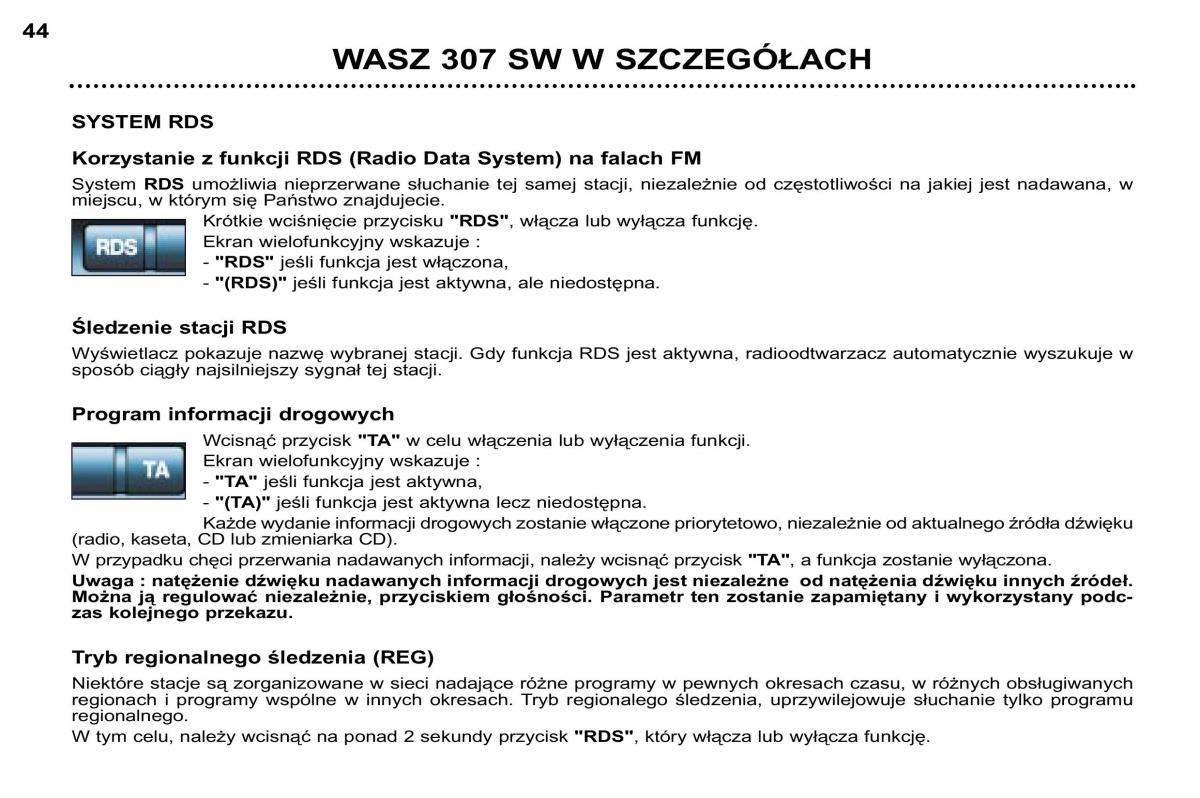 Peugeot 307 SW instrukcja obslugi / page 46