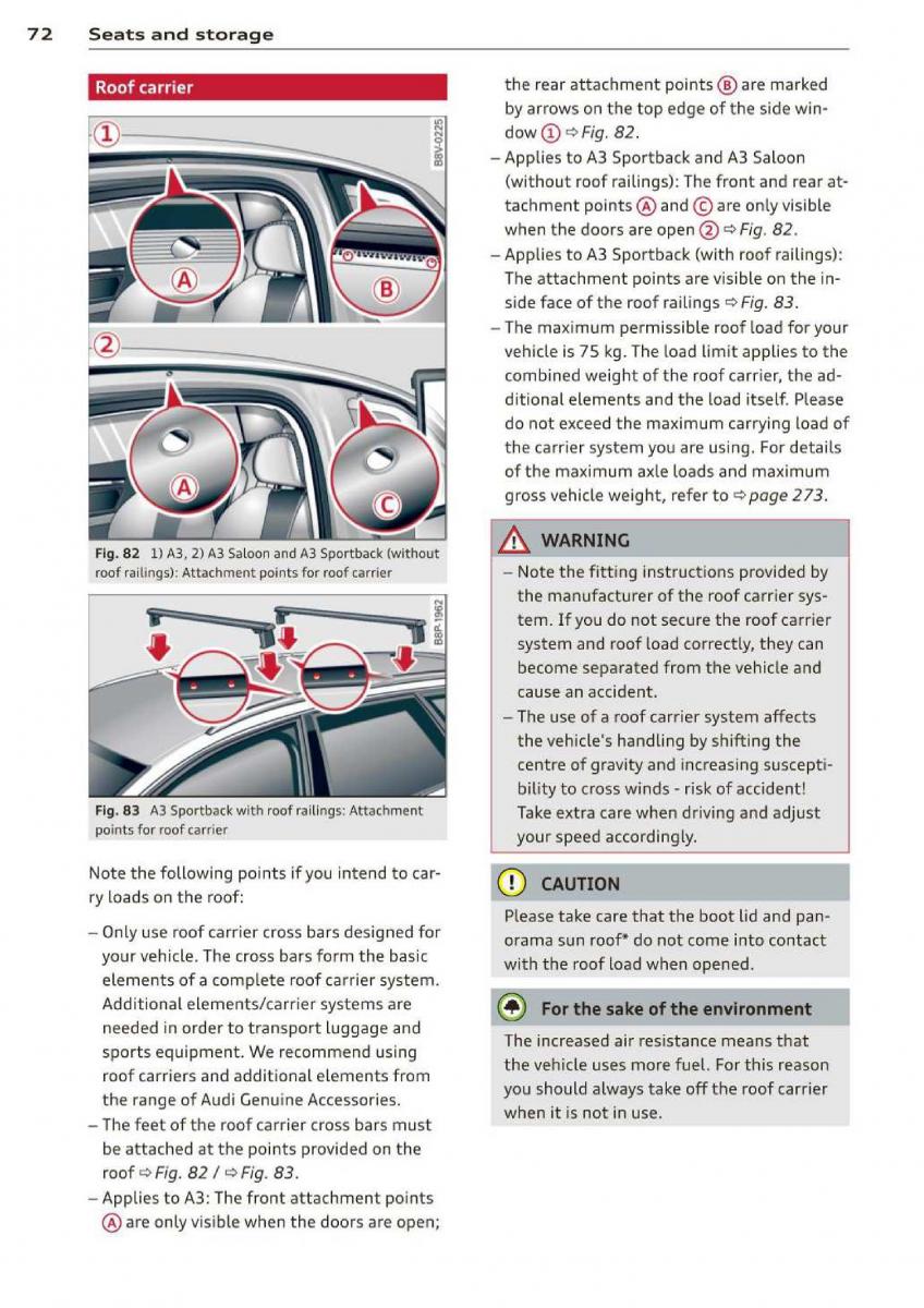 Audi A3 S3 III owners manual / page 74