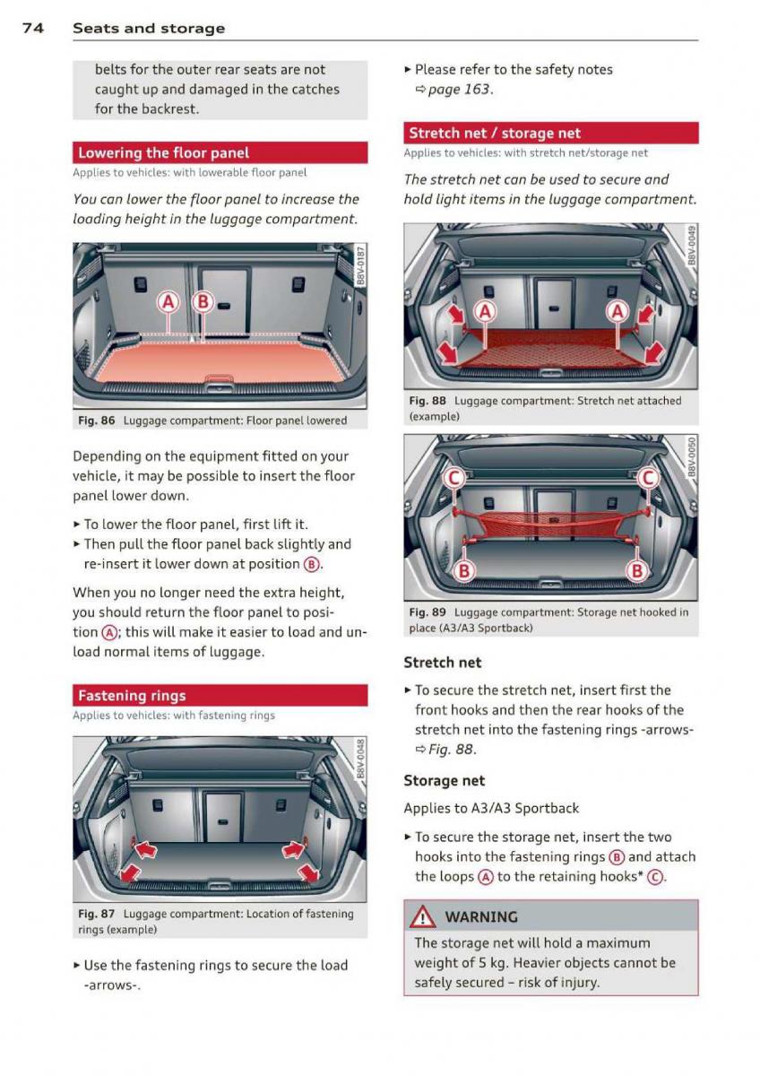 Audi A3 S3 III owners manual / page 76