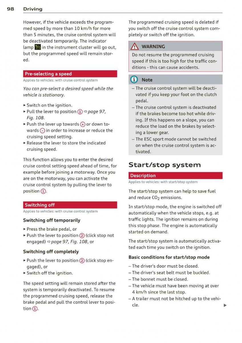 Audi A3 S3 III owners manual / page 100