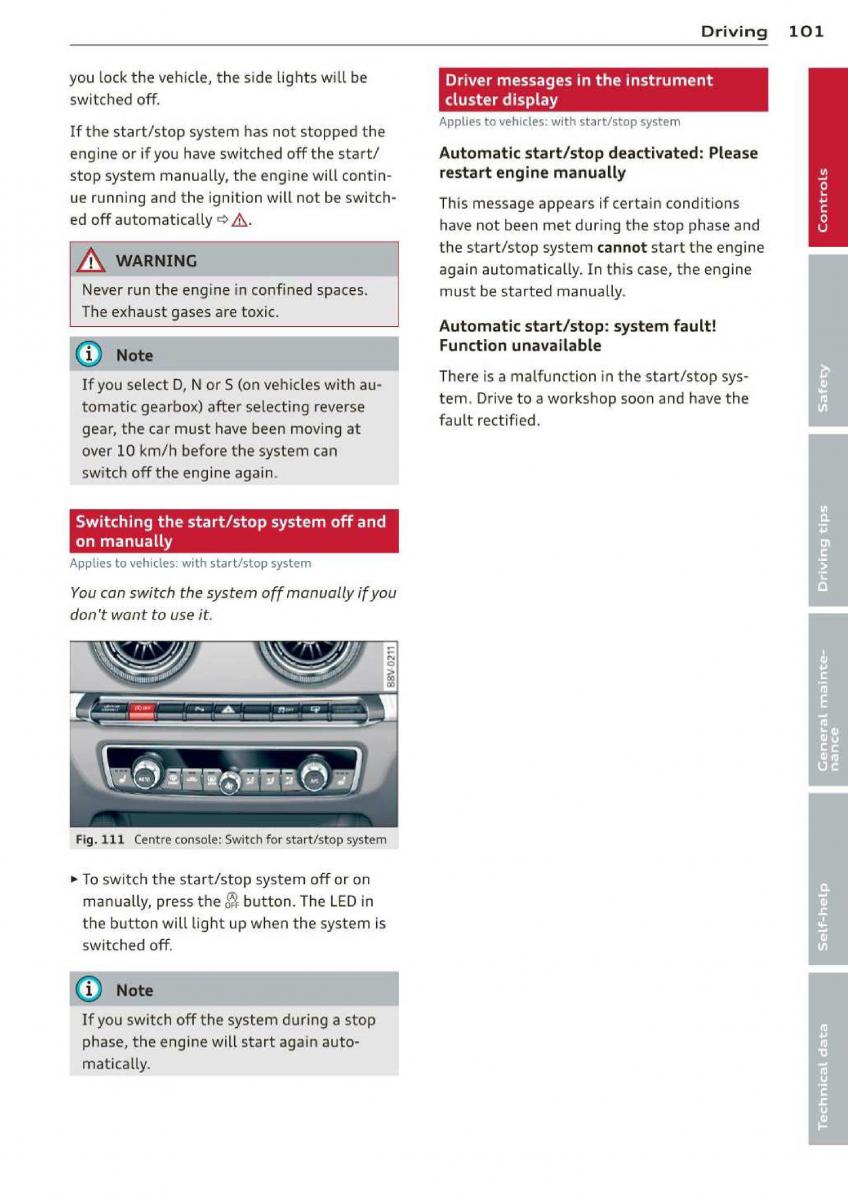 Audi A3 S3 III owners manual / page 103