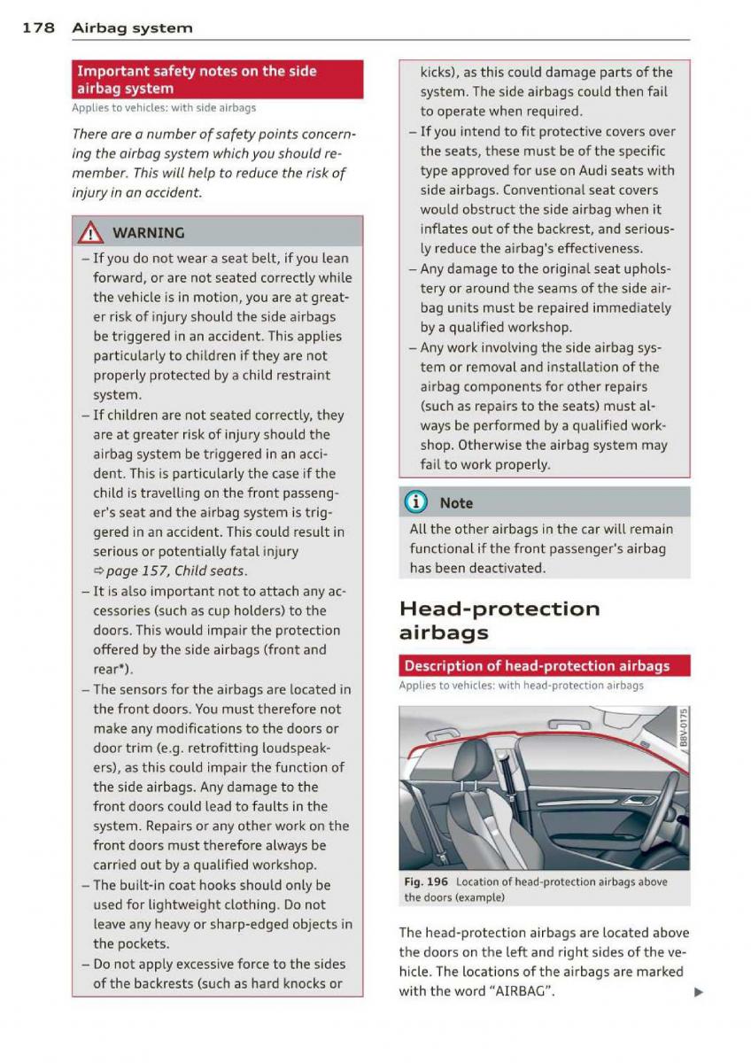 Audi A3 S3 III owners manual / page 180