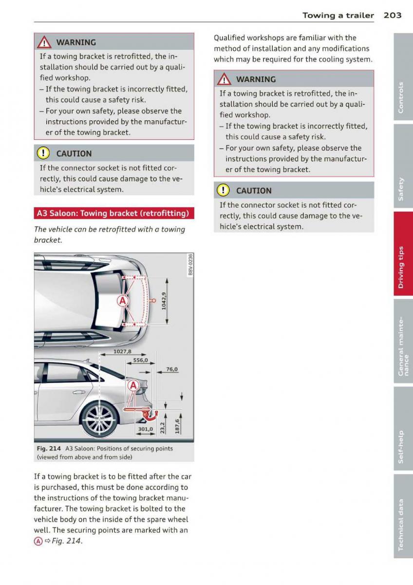 Audi A3 S3 III owners manual / page 205