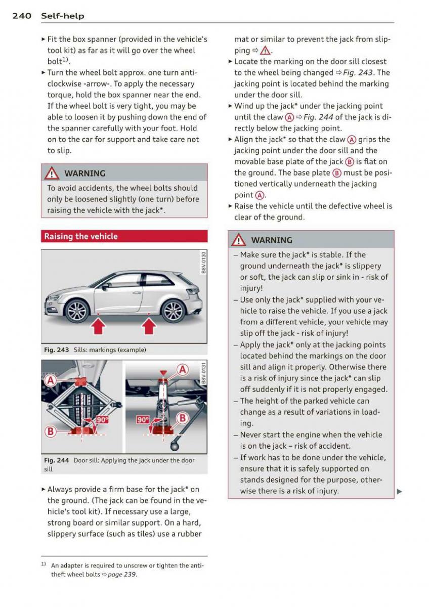 Audi A3 S3 III owners manual / page 242