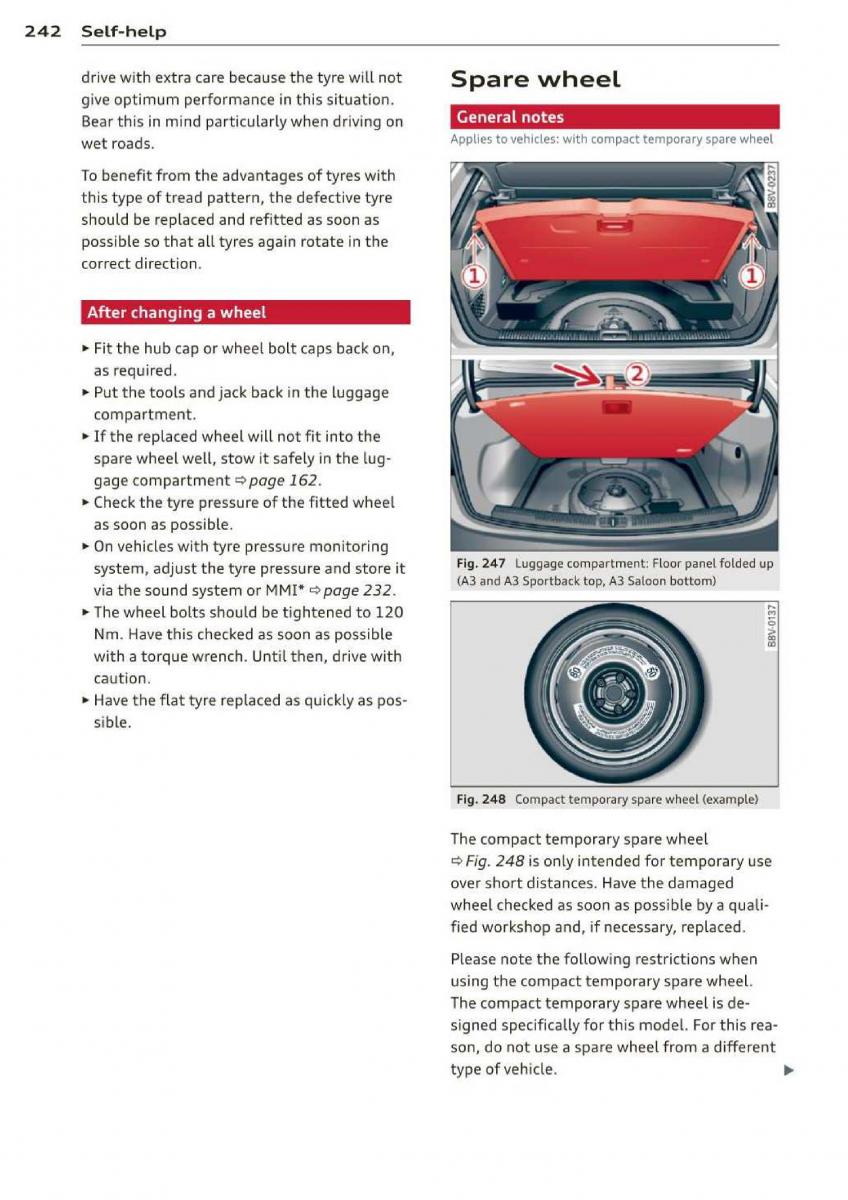 Audi A3 S3 III owners manual / page 244