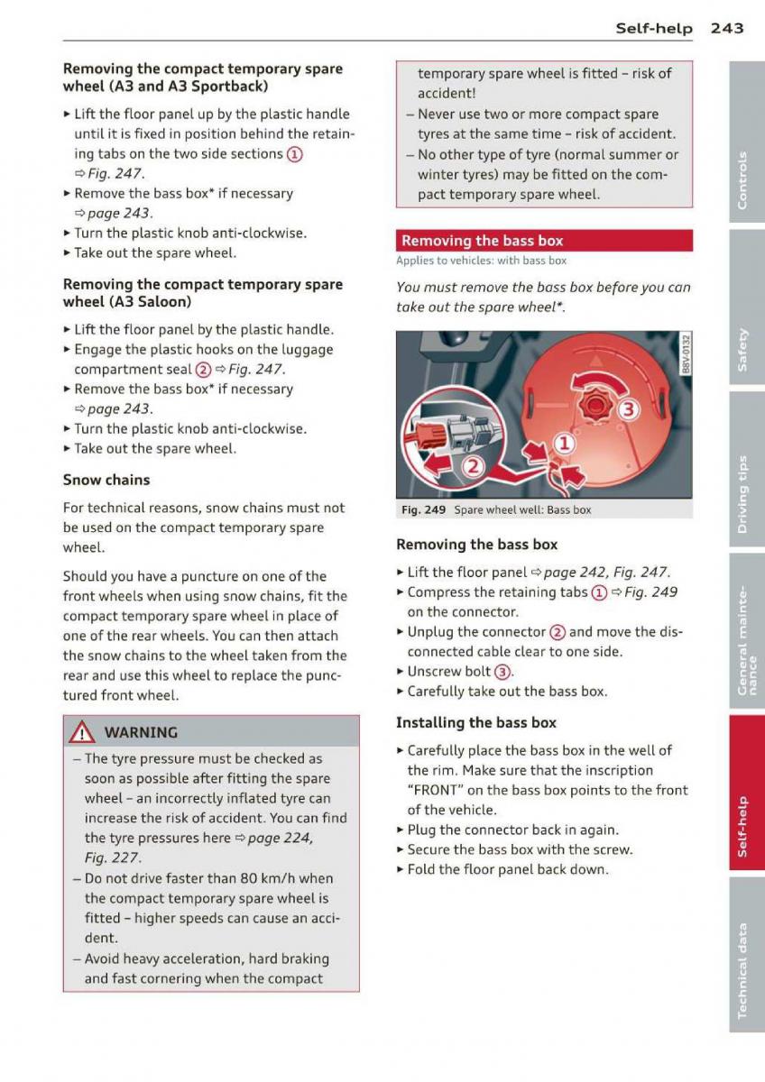 Audi A3 S3 III owners manual / page 245