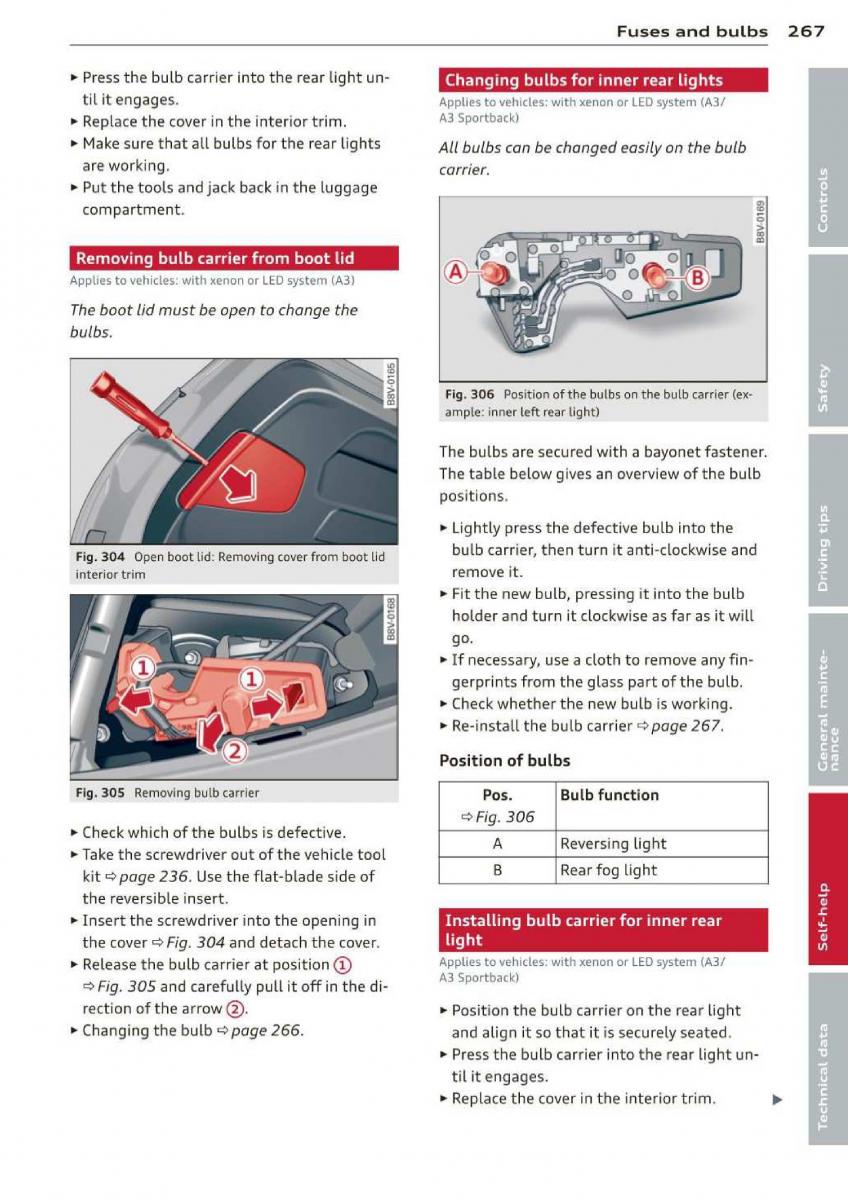 Audi A3 S3 III owners manual / page 269