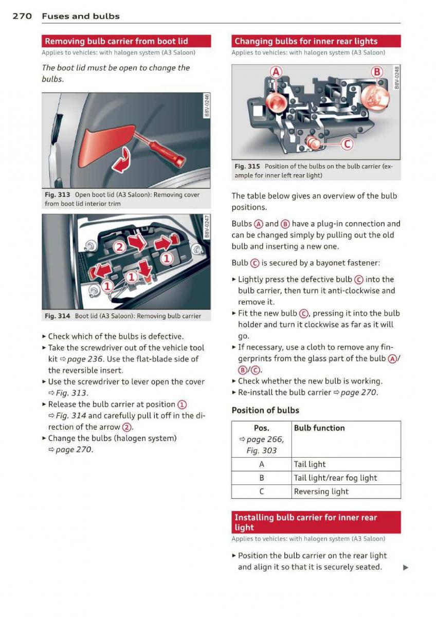 Audi A3 S3 III owners manual / page 272