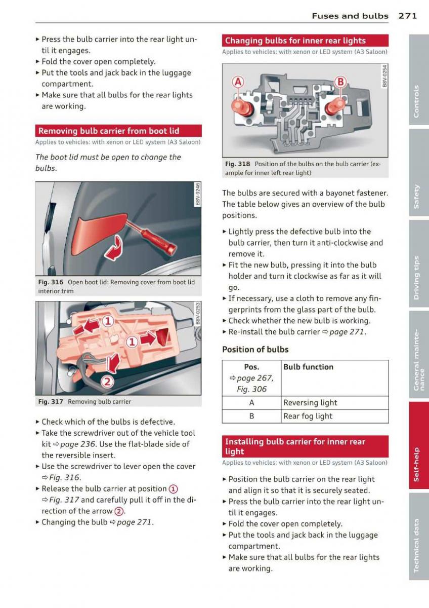 Audi A3 S3 III owners manual / page 273