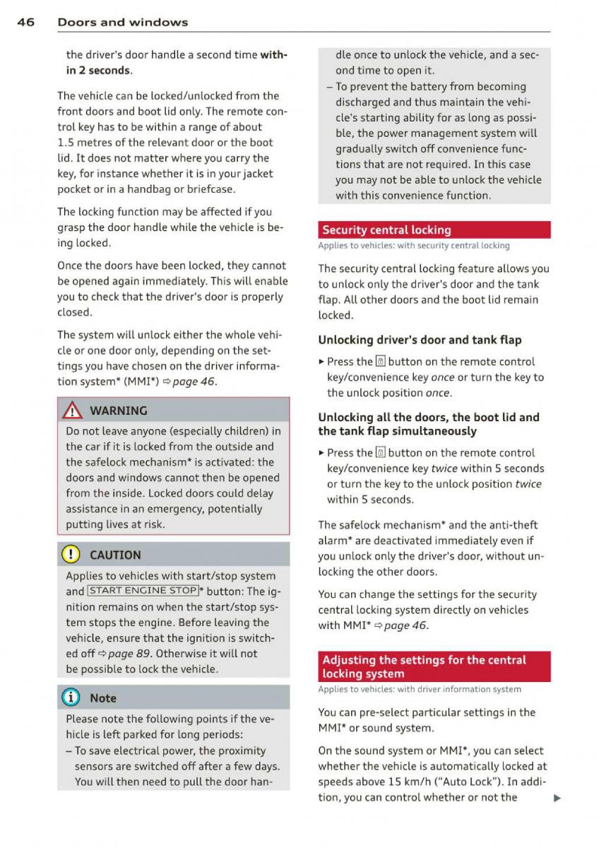 Audi A3 S3 III owners manual / page 48