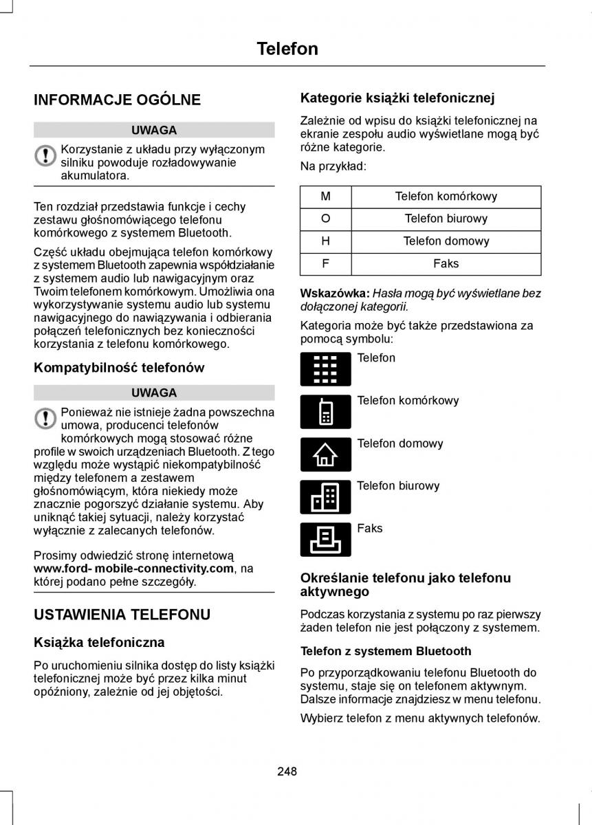 Ford Mondeo IV 4 instrukcja obslugi / page 250