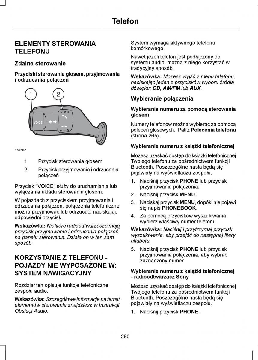 Ford Mondeo IV 4 instrukcja obslugi / page 252