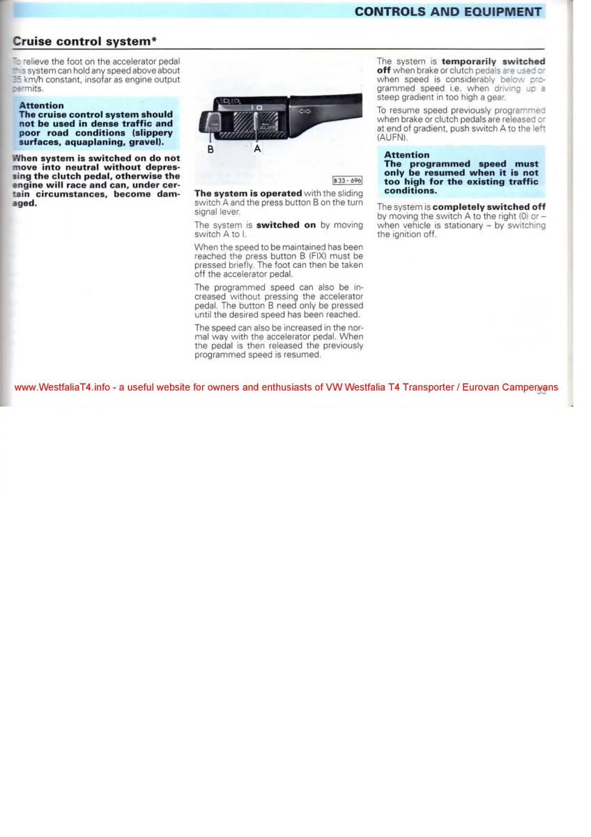 VW Transporter T4 Westfalia oweners manual / page 55