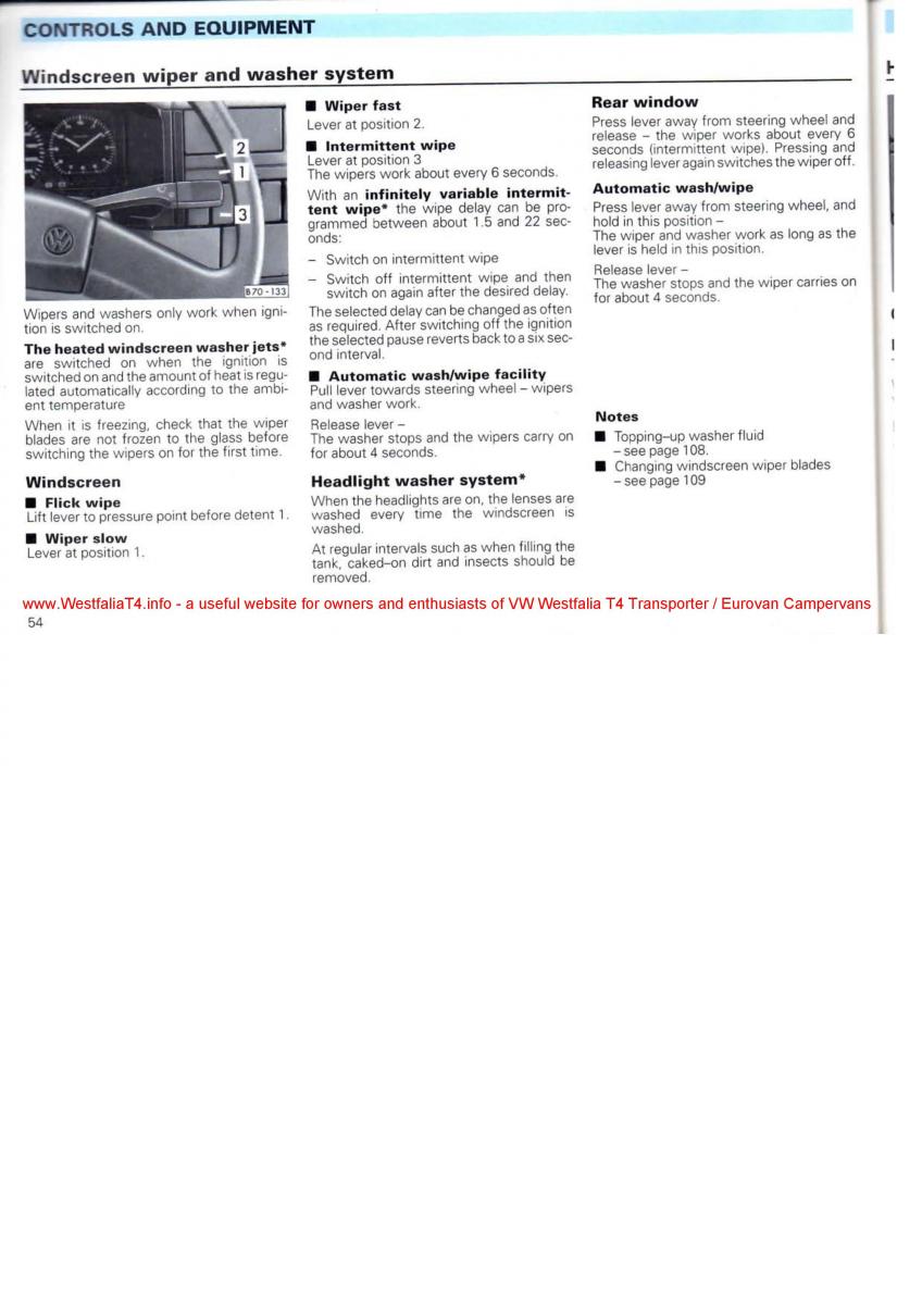 VW Transporter T4 Westfalia oweners manual / page 56