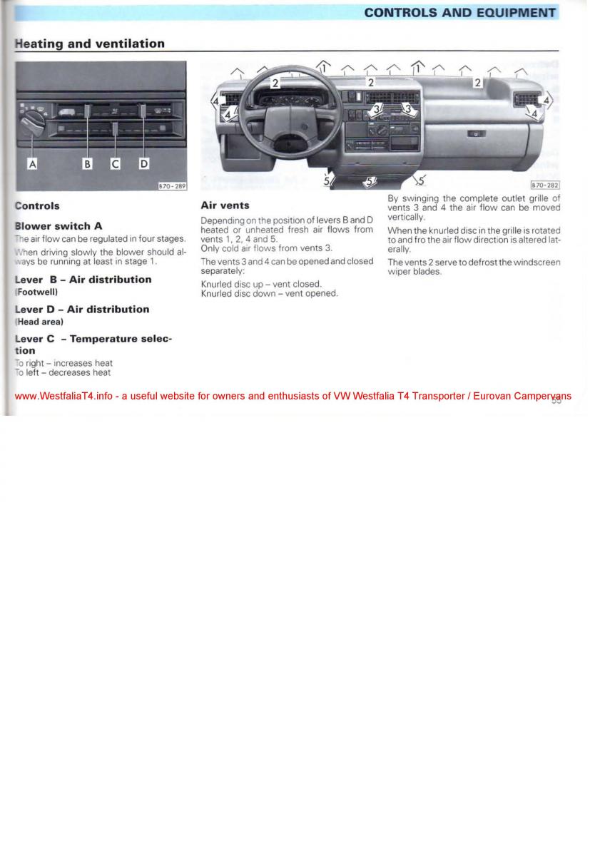 VW Transporter T4 Westfalia oweners manual / page 57