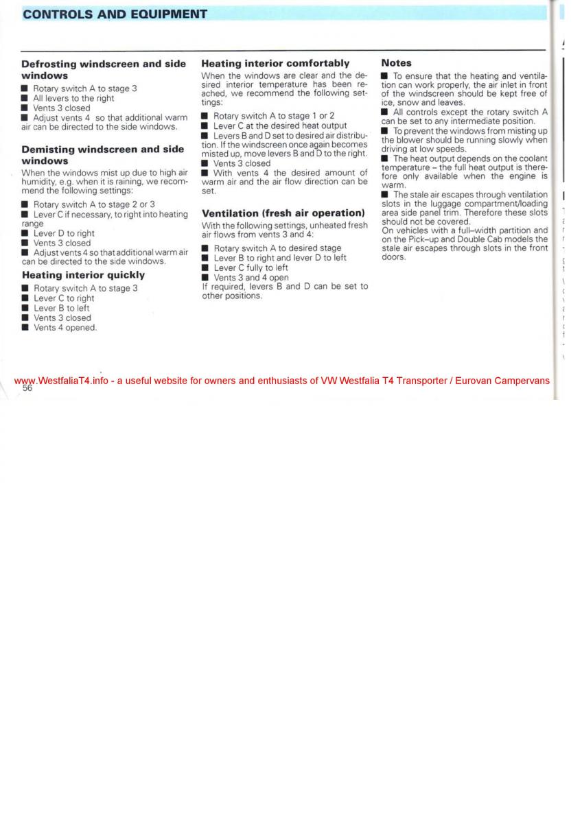 VW Transporter T4 Westfalia oweners manual / page 58