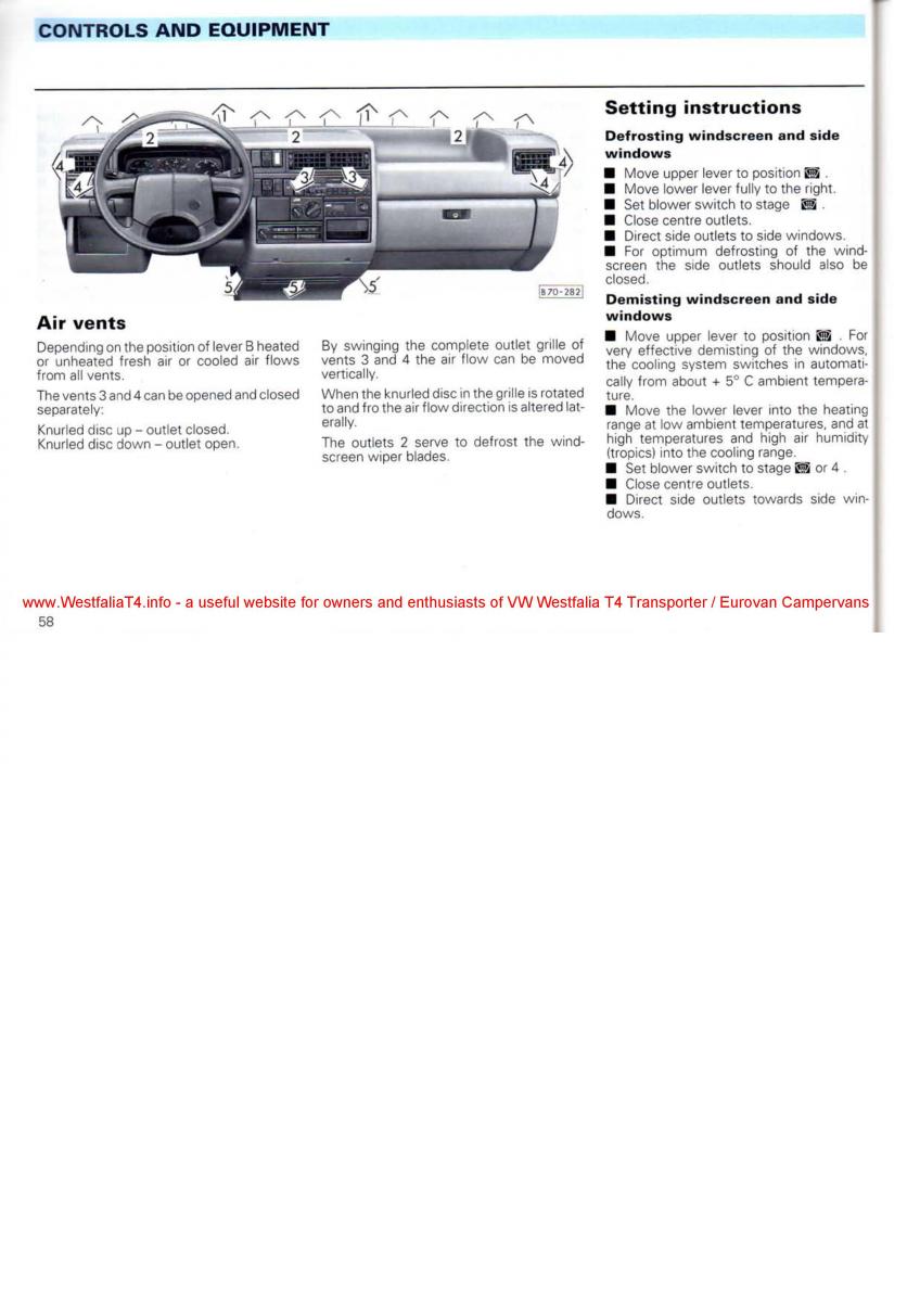 VW Transporter T4 Westfalia oweners manual / page 60