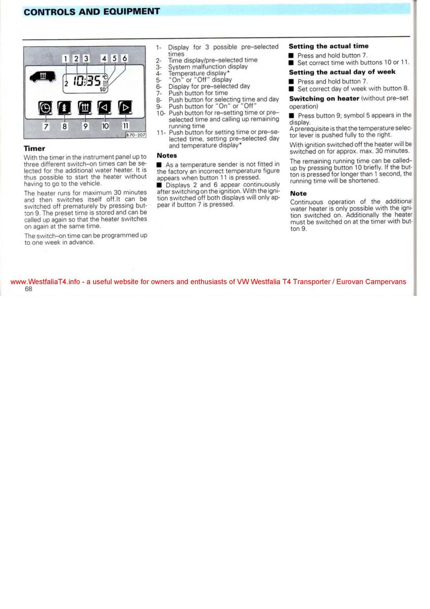 VW Transporter T4 Westfalia oweners manual / page 70