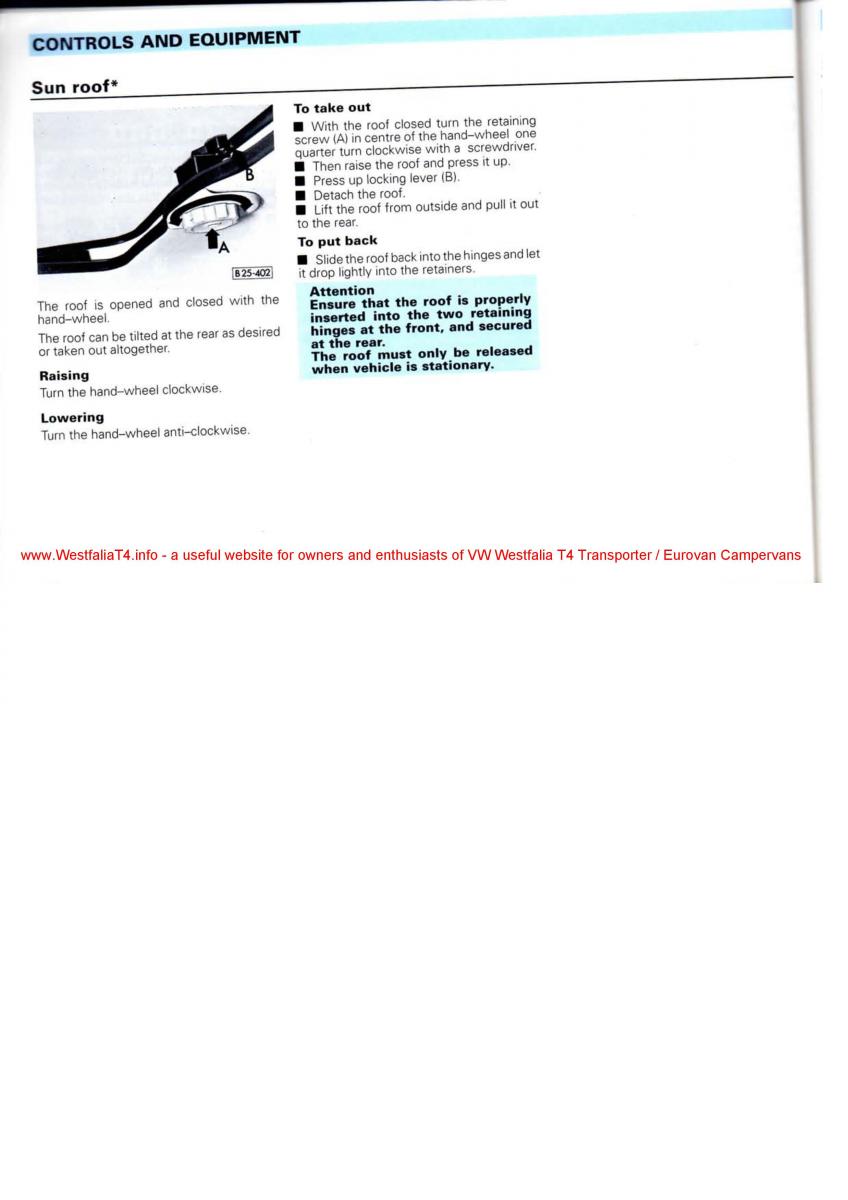 VW Transporter T4 Westfalia oweners manual / page 72