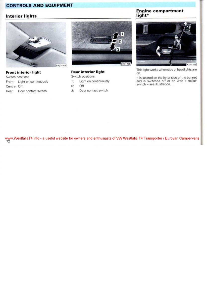 VW Transporter T4 Westfalia oweners manual / page 74