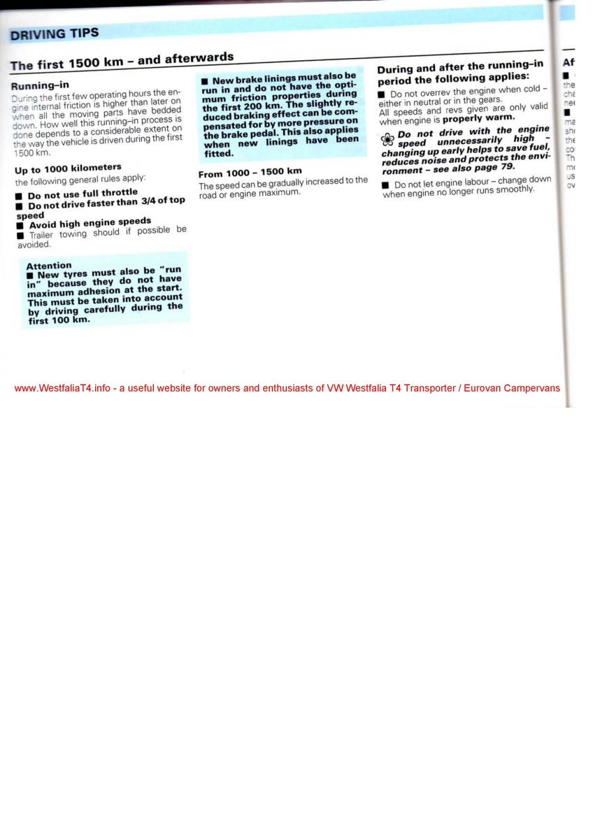 VW Transporter T4 Westfalia oweners manual / page 78