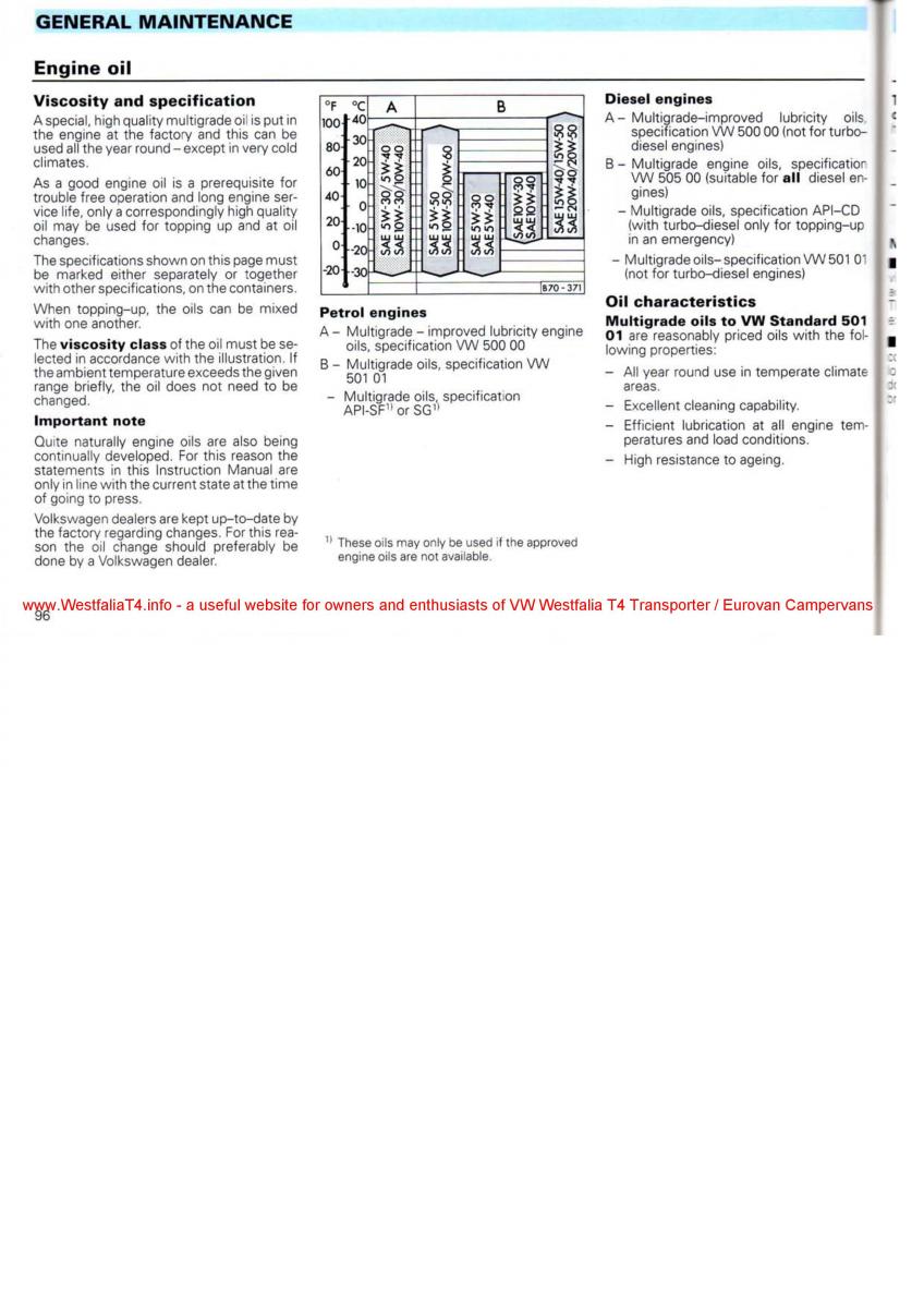 VW Transporter T4 Westfalia oweners manual / page 98