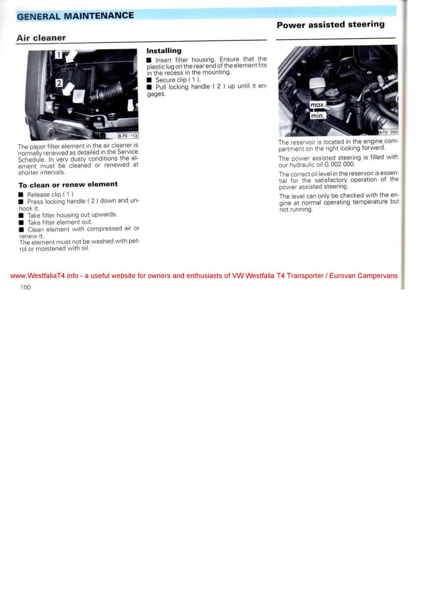 VW Transporter T4 Westfalia oweners manual / page 102