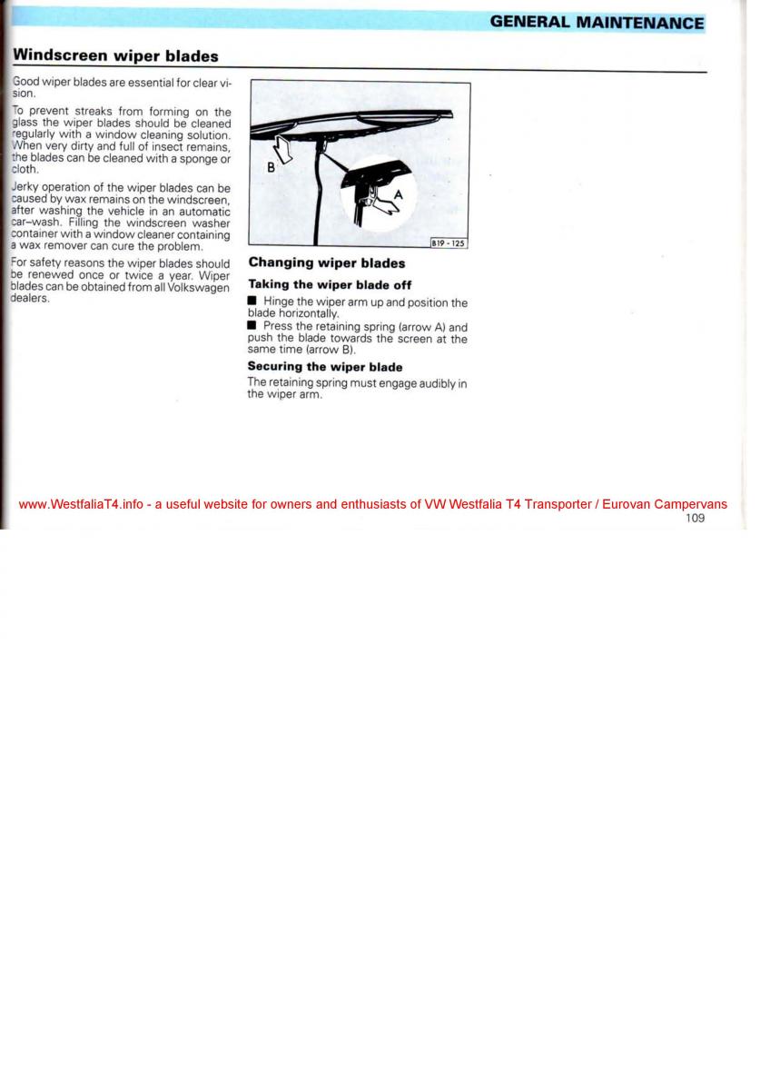 VW Transporter T4 Westfalia oweners manual / page 111