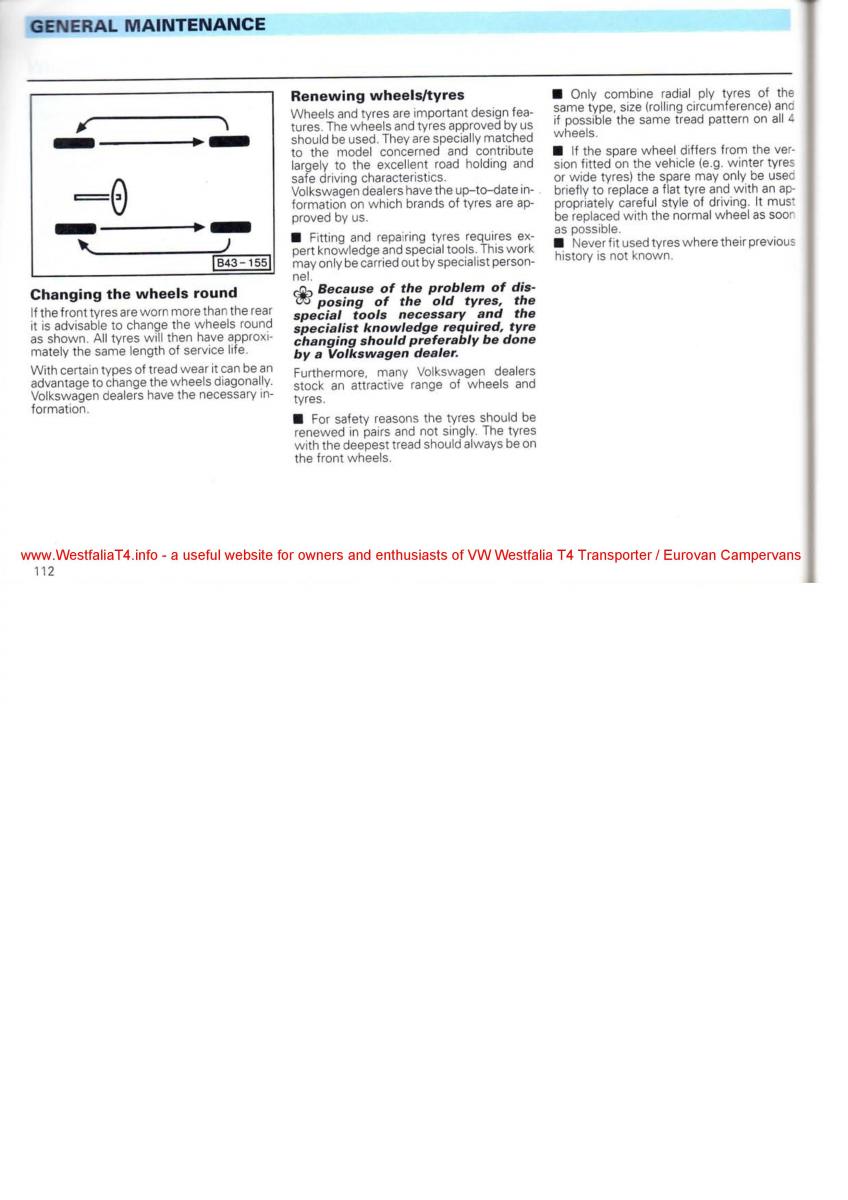 VW Transporter T4 Westfalia oweners manual / page 114